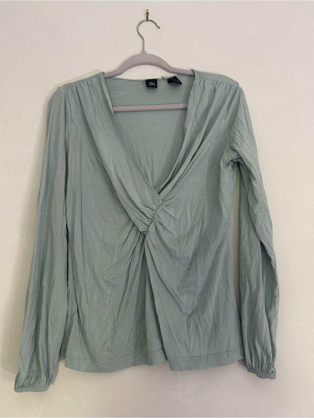 Vince Twist-Knot Long Sleeve Top in Mineral Blue-Green